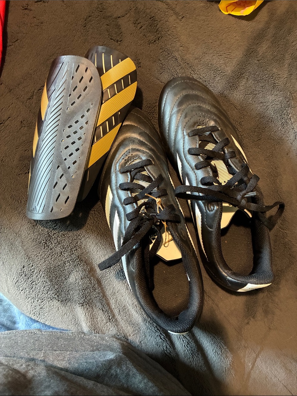 adidas Black and Gold Soccer Cleats with Matching Shinguards
